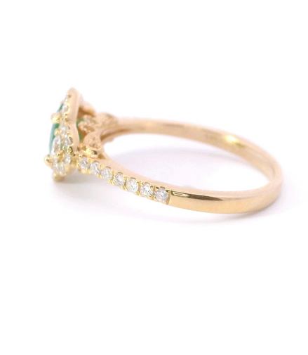 14K Yellow Gold Emerald And Diamond Accented Fashion Ring