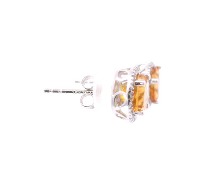 14K White Gold Diamond And Citrine Gemstone Earrings
