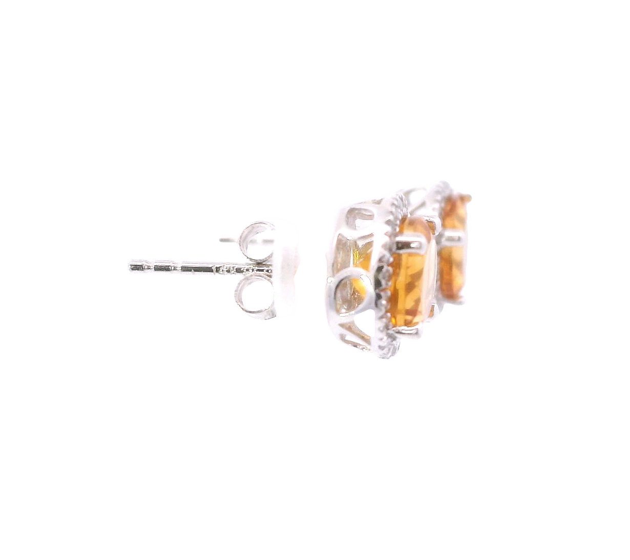 14K White Gold Diamond And Citrine Gemstone Earrings