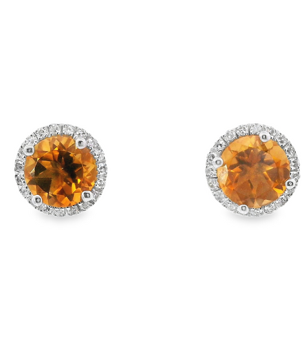 14K White Gold Diamond And Citrine Gemstone Earrings