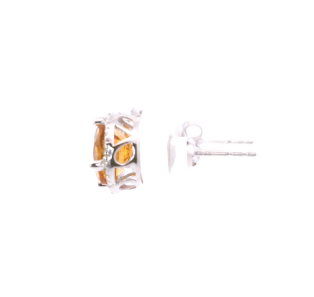 14K White Gold Diamond And Citrine Gemstone Earrings