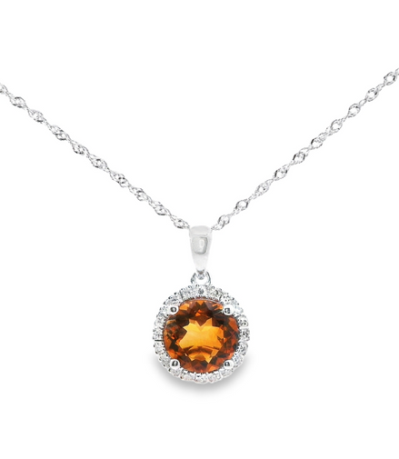 14K White Gold Diamond And Citrine Pendant Necklace