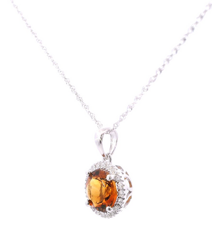 14K White Gold Diamond And Citrine Pendant Necklace