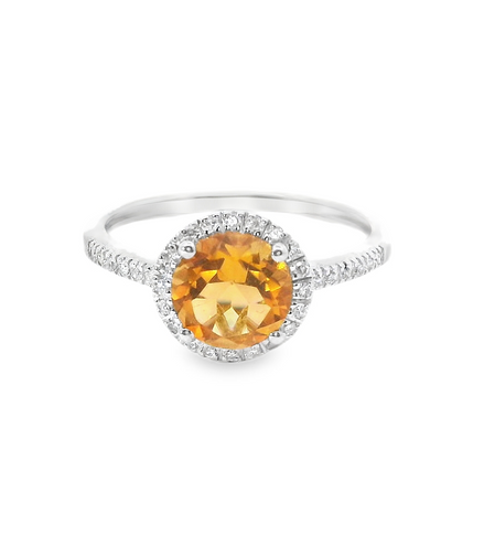 14K White Gold Diamond And Citrine Fashion Ring