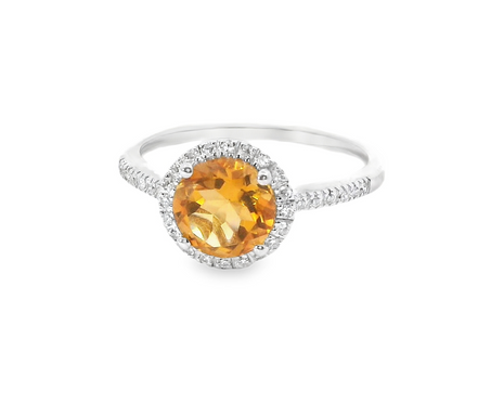 14K White Gold Diamond And Citrine Fashion Ring