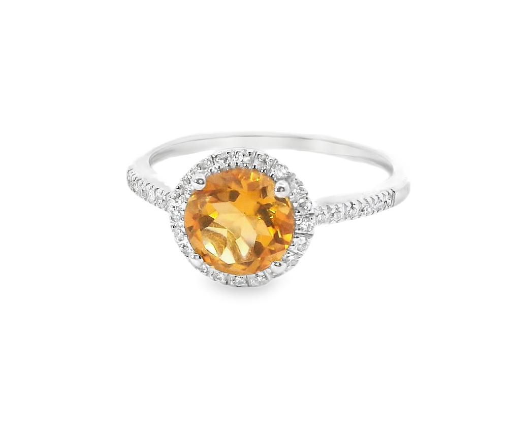 14K White Gold Diamond And Citrine Fashion Ring