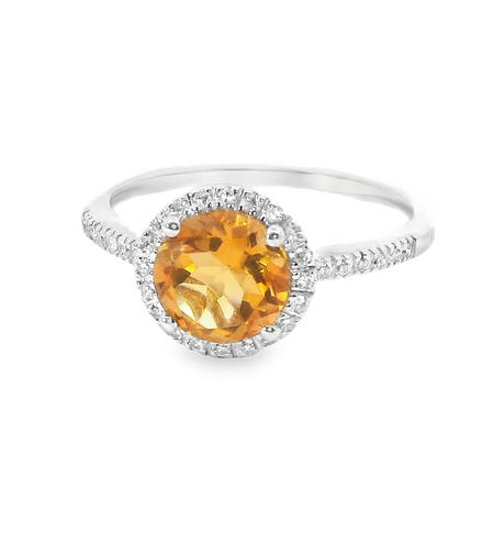 14K White Gold Diamond And Citrine Fashion Ring