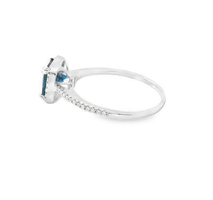 14K White Gold DIamond and London Blue Gemstone Ring
