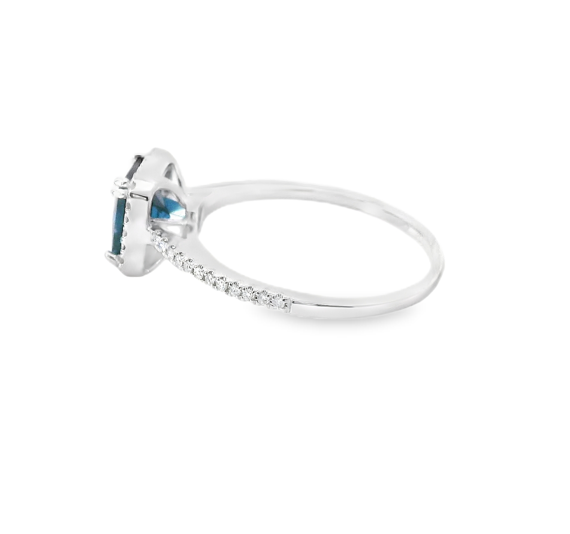 14K White Gold Diamond and London Blue Gemstone Ring