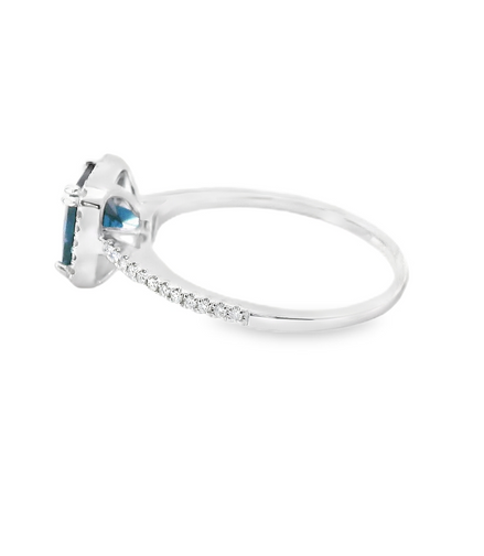 14K White Gold DIamond and London Blue Gemstone Ring