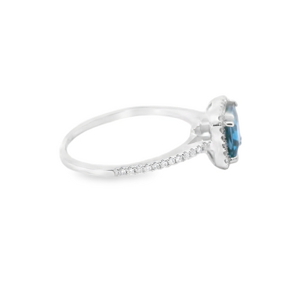 14K White Gold DIamond and London Blue Gemstone Ring