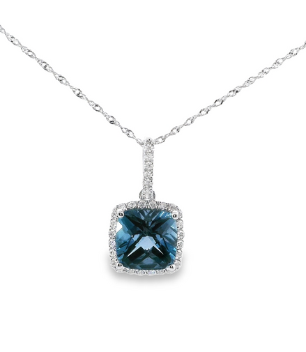 14K White Gold Diamond And London Blue Pendant Necklace