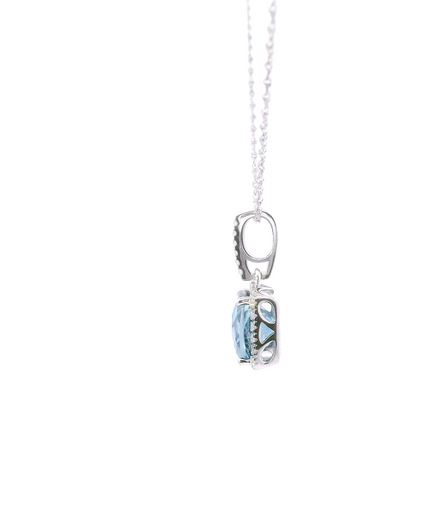 14K White Gold DIamond And London Blue Pendant Necklace