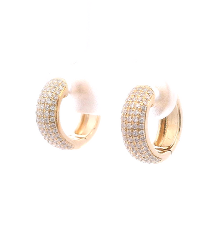 14K Yellow Gold And 0.48 CTW Pave' Diamond Huggie Hoop Earrings