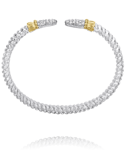 Vahan 14K Gold And Sterling Silver Diamond Point 4mm Open Cuff Bracelet