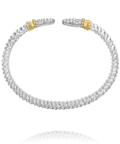 Vahan 14K Gold And Sterling Silver Diamond Point 4mm Open Cuff Bracelet