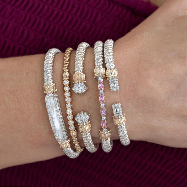 Vahan 14K Yellow Gold and Sterling Silver 4mm Pink Sapphire And Diamond Closed Bracelet