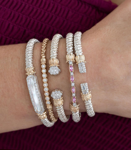 Vahan 14K Yellow Gold and Sterling Silver 4mm Pink Sapphire And Diamond Closed Bracelet