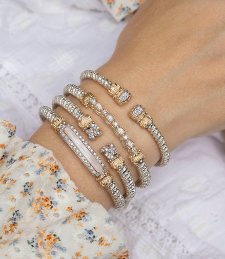 Vahan 14K Gold And Sterling Silver 4mm Diamond Bar Closed Bracelet