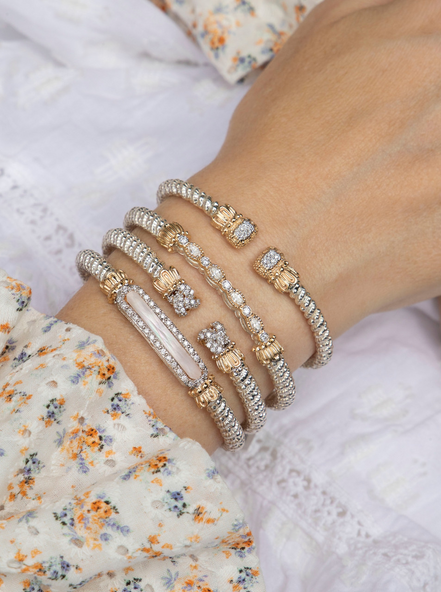 Vahan 14K Gold And Sterling Silver 4mm 0.19 CTW Diamond Bar Closed Bracelet