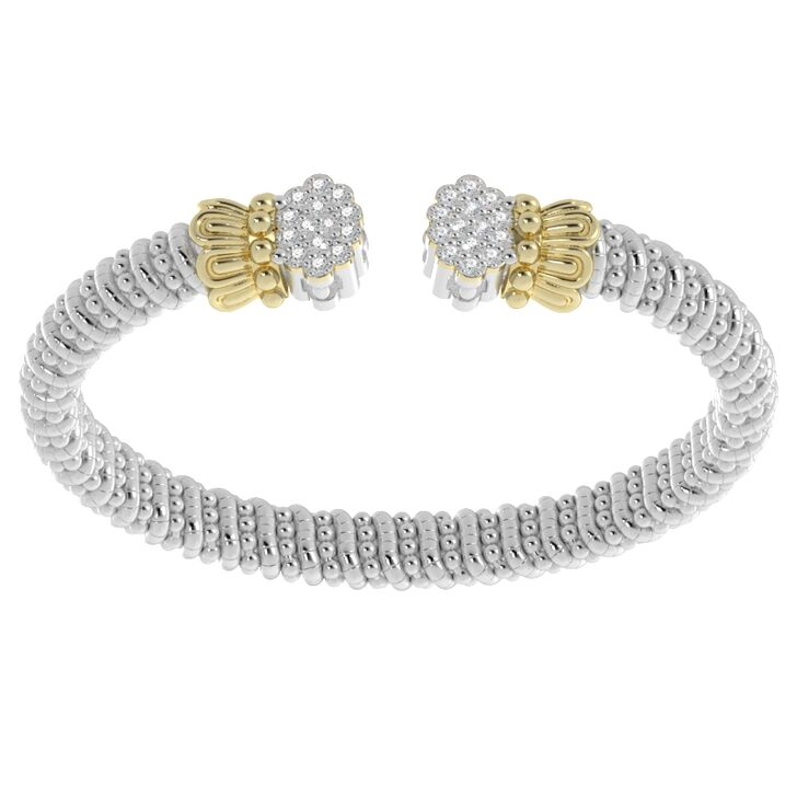 Vahan 14K Gold And Sterling Silver 6mm Diamond Open Cuff Bracelet