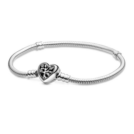 Pandora Moments Family Tree Heart Clasp Snake Charm Bracelet Size 16