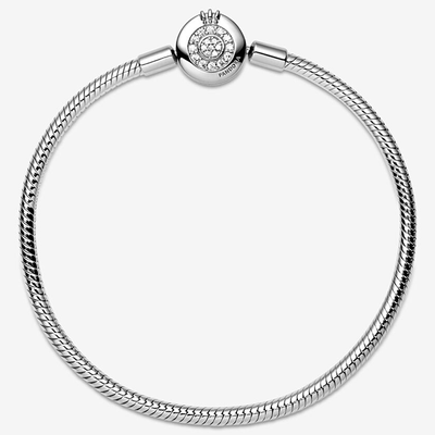 Pandora Moments Sparkling Crown O Snake Chain Bracelet Size 19