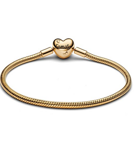 Pandora Moments Family Tree Heart Clasp Gold-Plated Snake Chain Bracelet Size 21
