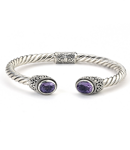 Samuel B Sterling SIlver Oval Amethyst Twisted Bangle Bracelet