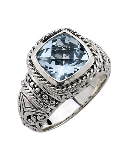Samuel B Sterling Silver Honesty Cushion Cut Blue Topaz Ring