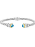 Phillip Gavriel Silver And 18K Blue Topaz Cable Hinge Open Cuff Bangle Bracelet