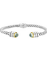 Phillip Gavriel Silver & 18K Gold Green Amethyst Cable Hinge Open Cuff  Bangle Bracelet