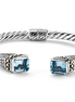 Samuel B Silver And 18K Gold Twisted Emerald Cut Blue Topaz Bangle Bracelet