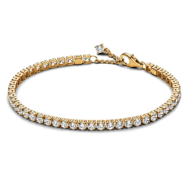 Pandora Timeless 14K Gold-Plated Sparkling Clear Tennis Bracelet Size 16