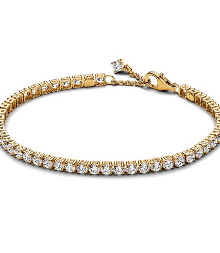 Pandora Timeless 14K Gold-Plated Sparkling Clear Tennis Bracelet Size 16