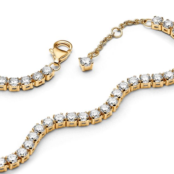 Pandora Timeless 14K Gold-Plated Sparkling Clear Tennis Bracelet Size 16