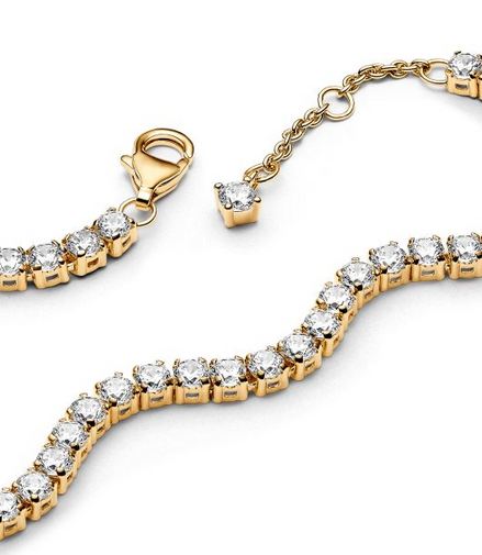 Pandora Timeless 14K Gold-Plated Sparkling Clear Tennis Bracelet Size 16