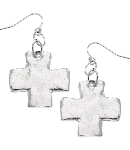 Susan Shaw Mini Silver Cross Dangle Earrings