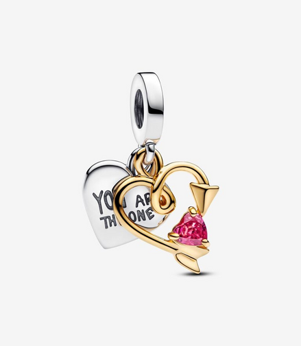 Pandora Moments Engravable Heart And Arrow Double Dangle Charm
