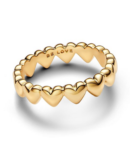 Pandora Moments Row of Hearts Gold-Plated Ring Size 6