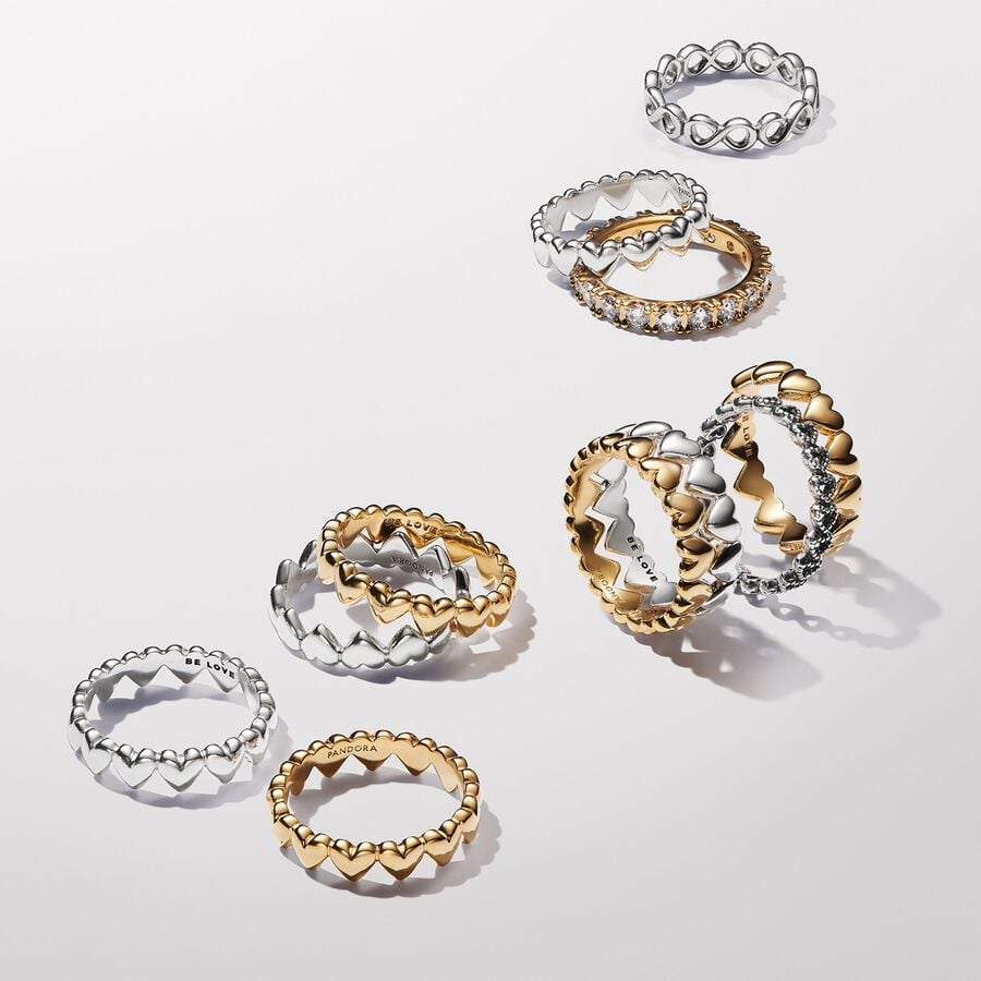 Pandora Moments Row of Hearts Gold-Plated Ring Size 8.5