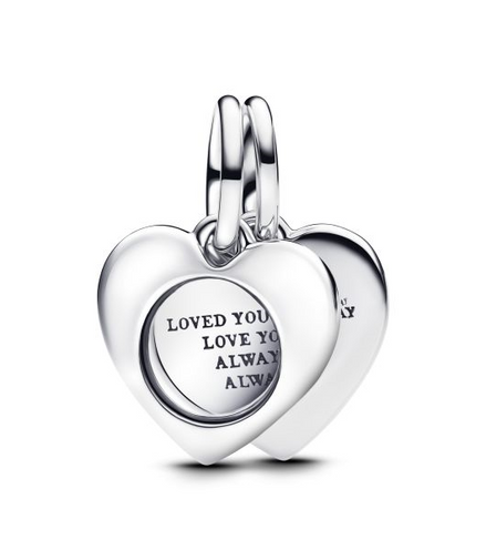 Pandora Moments Engravable Heart Magnifying Glass Double Dangle Charm