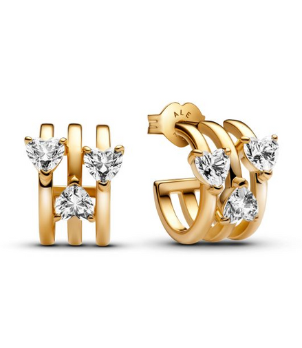 Pandora Timeless Triple Heart Gold-Plated Hoop Earrings