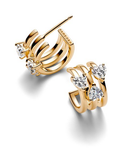 Pandora Timeless Triple Heart Gold-Plated Hoop Earrings