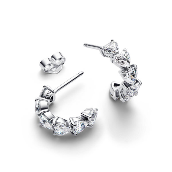 Pandora Timeless Sparkling Hearts Open Hoop Earrings