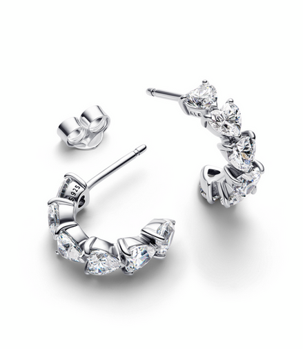 Pandora Timeless Sparkling Hearts Open Hoop Earrings