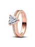 Pandora Timeless Rose Double Band Heart Ring Size 6