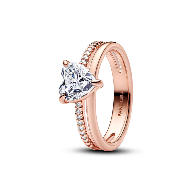 Pandora Timeless Rose Double Band Heart Ring Size 6