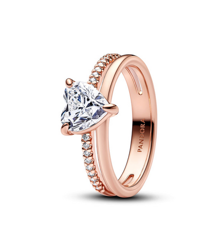 Pandora Timeless Rose Double Band Heart Ring Size 6