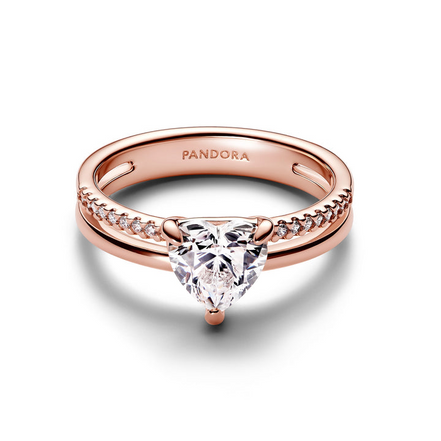 Pandora Timeless Rose Double Band Heart Ring Size 6